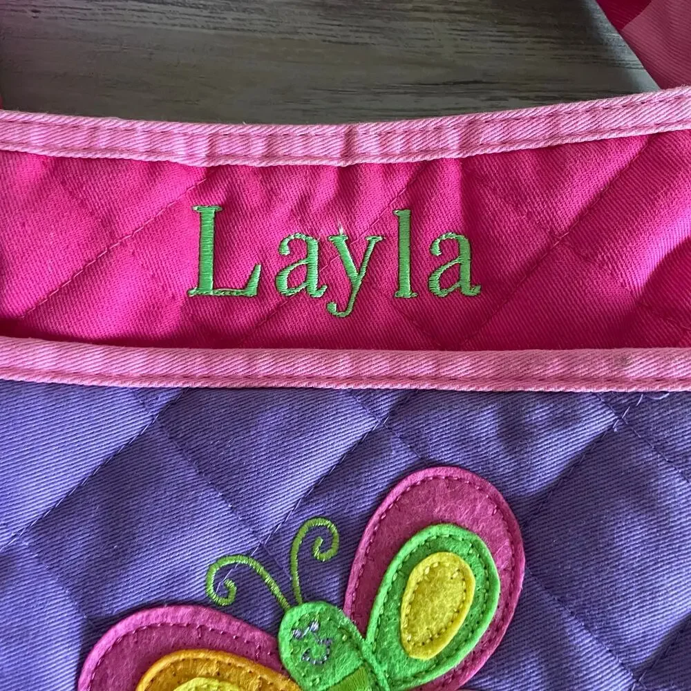 Stephen Joseph Quilted Purse Butterfly Design Embroidered Cotton Pink Purple Bag